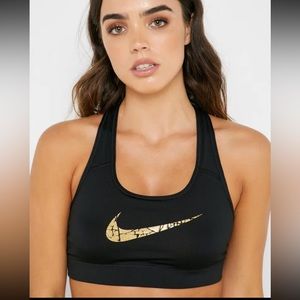 Nike Gold Crackle Swoosh L Sports Bra NWOT
